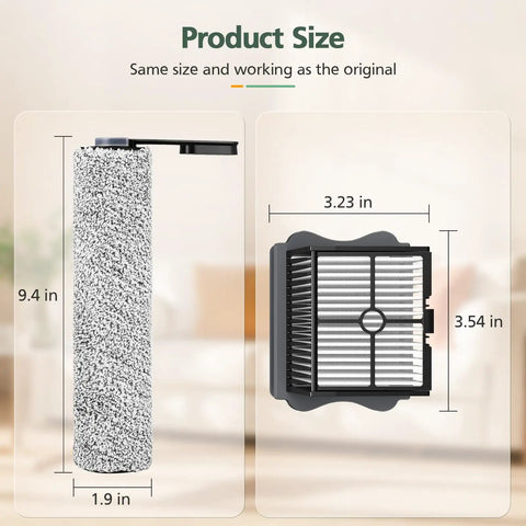 Dimensions of S5 Replacement Brush Rollers And HEPA Filter Set For Floor One S5 Pro Cordless Wet Dry Vacuum