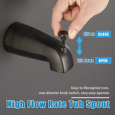 Top Shelf Heavy Duty Brass Shower Tub Faucet Set With Smooth Diverter Handle, high flow rate tub spout with easy operation.