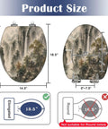 Elongated Misty Mountain Waterfall Landscape Chinoiserie Toilet Seat dimensions with measurements shown.