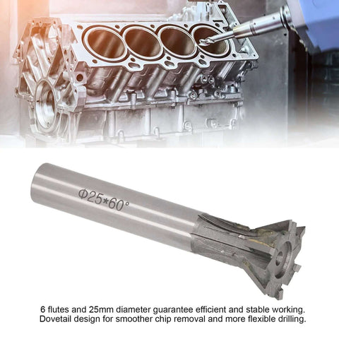 25mm dovetail milling cutter, 6-flute carbide end mill with 60° straight shank