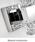 Close-up of Bathroom Led Crystal Vanity Light Over Mirror Four Lights Chrome Stainless Steel Wall Mount Vanity Fixture