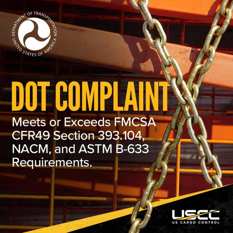 Heavy Duty Grade 70 Transport Chain 550 Foot Bulk Drum Beast Mode 5/8 Inch Steel Links on a backdrop showing DOT compliance.
