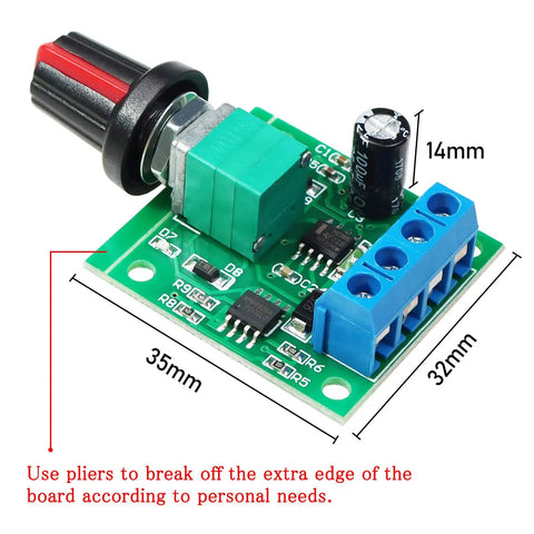 PWM Low Voltage Motor Speed Controller Kit Pack Of 3, DC 1.8V To 15V Adjustable Driver with speed knob, dimensions 35mm by 32mm