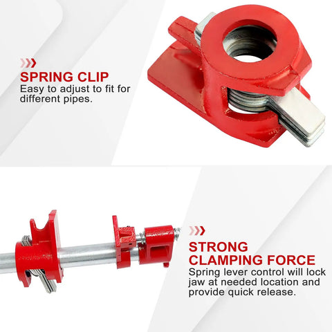 Spring clip and strong clamping mechanism of Rock Solid Four Pack Half Inch Pipe Clamps For Wood Glue Ups Made From Heavy Duty Cast Iron.