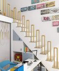 Top Rated Wrought Iron Stair Handrail For Indoor And Outdoor Steps Straight Up Heavy Duty U Shaped Safety Banister in gold finish.