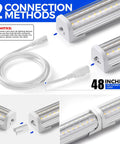 T8 LED Shop Lights For Garage And Workshop 4 Ft 50W 7000 Lumens 5000K Daylight White Clear Cover Ceiling Mounted V Shape Fixture