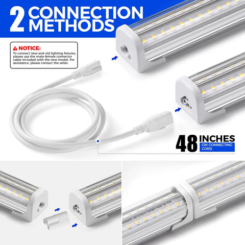 T8 LED Shop Lights For Garage And Workshop 4 Ft 50W 7000 Lumens 5000K Daylight White Clear Cover Ceiling Mounted V Shape Fixture