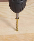 Bulk 95 Pack 9 X 2 Inch Deck Screws With Golden Coating T25 Star Drive Bugle Head for wood projects being drilled into wood
