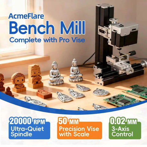 Top Tier Mini Metal Milling Machine And Vertical Mill Lathe With Slick Electroplated Body 36 Watt Motor Cranking 20000 RPM with a precision vise.