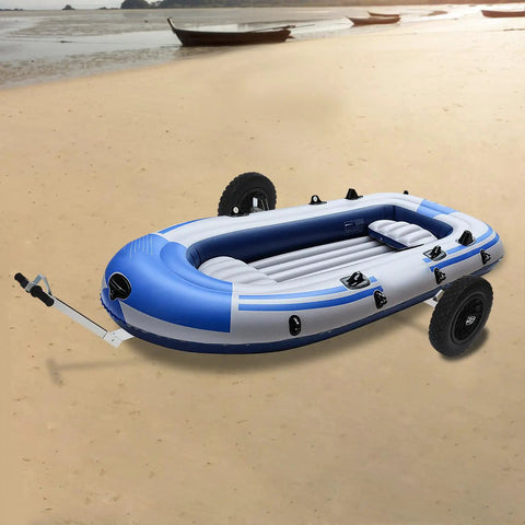 Boat Trailer Dolly Aluminum Alloy For Small Boats Heavy Duty 88 Lb Capacity Trolley shown on a sandy beach with inflatable boat