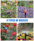237 Feet Quick Connect Drip Irrigation Kit With 40 Adjustable Nozzles watering various flowers and plants