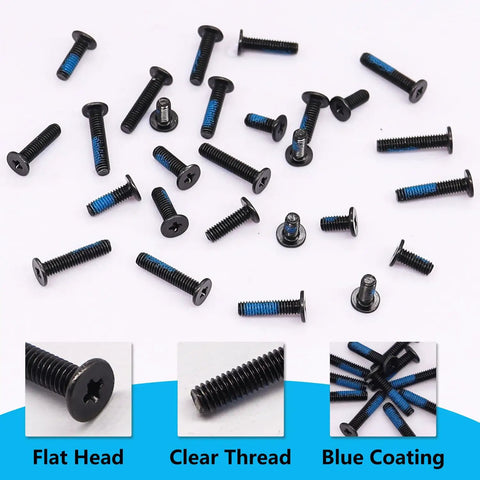 500Pcs Laptop Screws Kit With Blue Nylok Self Locking Screws 20 Sizes M2 M2.5 M3 Ideal For Notebook Repair And Replacement Screws For Motherboard SSD PC Fan Hard Drive, scattered view with flat head, clear thread, blue coating