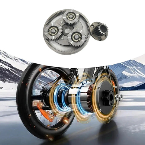36T Steel Planetary Gear for Electric Bike Motor Upgrade and Replacement, heavy-duty gear set displayed beside an e-bike motor