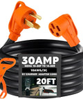 Heavy Duty 20 Foot Nema 10 30P To 14 50R Ev Charger Adapter Cord For Level 2 Electric Vehicle Charging With Easy Hookup Grip Handle 30 Amp 250 Volt Etl Listed Power Extension Cable on black background.
