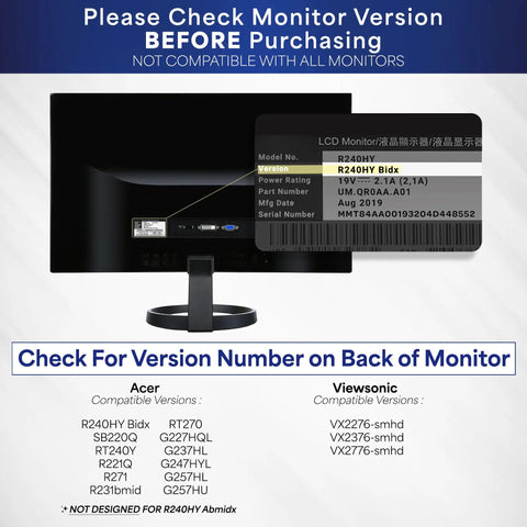 Monitor back displaying version number for Quick Attach VESA Adapter Plate Mount For Acer And ViewSonic Monitors Supporting R240HY bidx.