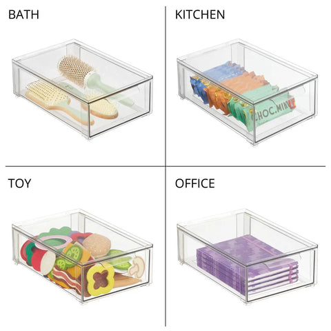 Clear Stackable Closet Organizer Bin With Pull Out Drawer For Shoes Clothes Bags And Small Linens Space Saving See Through Storage for various uses including bath and kitchen