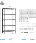 Heavy Duty 5 Tier Metal Storage Shelves with Wire Racks for Garage Kitchen Bathroom and Laundry, 1250 Lbs Capacity, Space Saving Freestanding Organizer, Black Finish, 13.8 D x 29.5 W x 59.5 H, dimensions shown