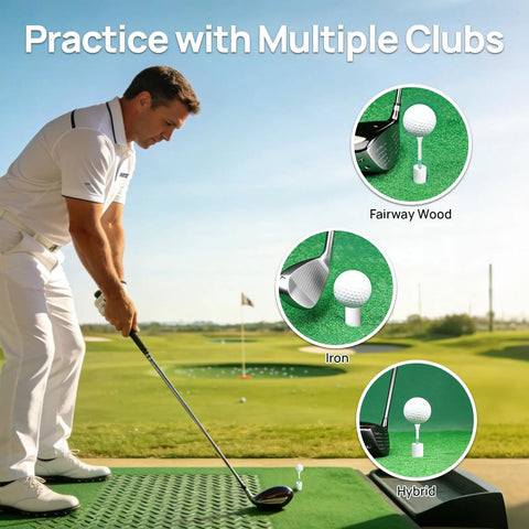Golfer using 68 Pcs Golf Mat Tees Set With Rubber Tees For Simulators And Hitting Mats, Consistent Tee Height And Stable Ball Position
