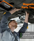 Mechanic using Heavy Duty Foldable Magnetic Parts Organizer With Three Silicone Trays For Bolts Nuts Washers And Small Tools.