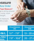 Person using tape measure for wrist size guide, essential for Carpal Tunnel Night Wrist Brace With Adjustable Fit And Four Splints.