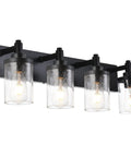4 Light Vanity Light Fixtures For Bathroom Black Over Mirror Farmhouse Style Wall Lamps With Seeded Glass Shades