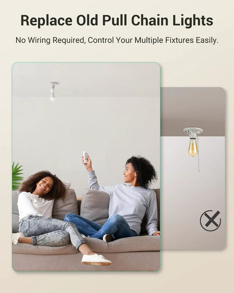 Two women control Wireless Remote Light Socket Kit With Three E26 E27 Sockets No Wiring Needed Pull Chain Lamp Adapter