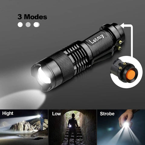 Ultra Bright Tactical Flashlight 300 Lumen Mini LED Flashlight EDC Ready Zoomable Beam With 3 Modes Waterproof Belt Clip
