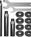 Angle grinder attachments kit with three steel extension rods, four flange nut sets, two spanner wrenches, 5/8-11 thread