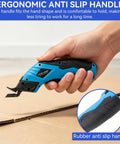 Top Tier Electric Fabric Scissors Providing Ridiculously Smooth Cordless Slicing On Thick Cloth And Carpet With An Included Charger Aimed At Serious Stitchers And Craft Teams Wanting Sick Precision Daily, shown with ergonomic anti-slip handle.