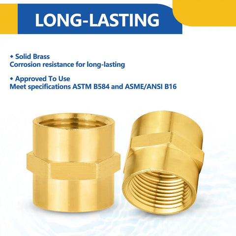 Ten Pack Brass Pipe Fittings Coupling Three Quarter Inch NPT Female To Three Quarter Inch NPT Female Connector corrosion resistant