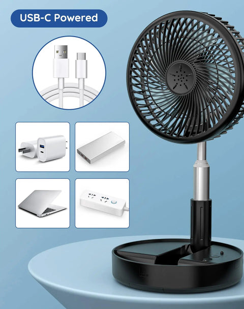 Portable Battery Operated Fan For On The Go USB Rechargeable Desk Floor Pedestal With Adjustable Height 4 Speed Settings 7200mAh Battery