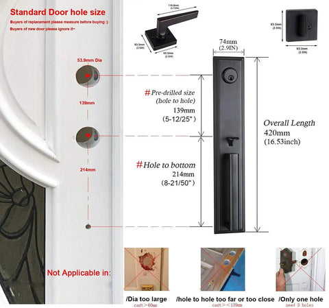Double Door Lockset With Keyed Entry Handleset And Inactive Dummy Handleset dimensions and measurements guide image.