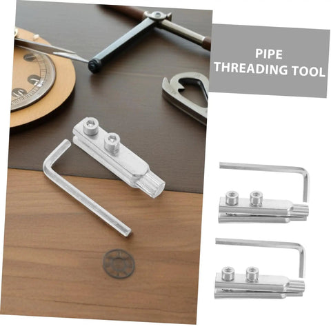 Heavy Duty 2Pc Stainless Steel Broken Valve Screw Extractor Kit Perfect For Pulling Stripped Threads And Removing Messy Plumbing Fixtures Fast Without Stress. pipe threading tool set with hex key and metal die on table