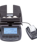 RS 2200 Money Counting Scale With RTP 300 Report Printer for fast cash handling, counting coins by weight, digital display visible