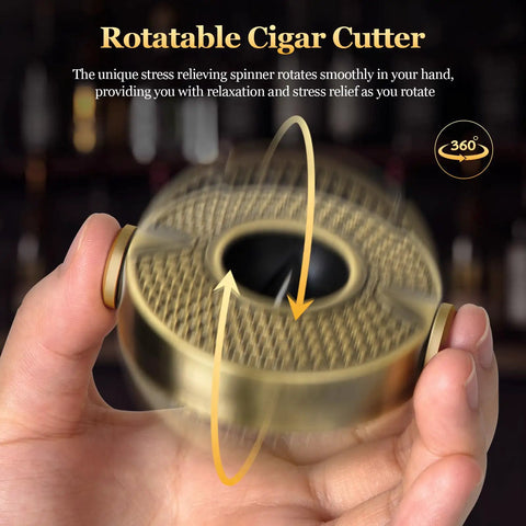 Hand holding V Shape Cigar Cutter 3 In 1 With Stainless Steel Blade Integrated Holder And Decompression Rotator