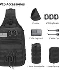 Tactical Sling Bag For Men Detachable Water Bottle Holder MOLLE Backpack With Hidden Pocket EDC Day Pack Accessories Display
