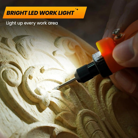 Slick Mini Battery Rotary Tool With Bright Led Beam And Five Adjustable Speeds Up To Eighteen K Rpm engraving wood with LED light.