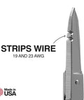 Close-up of Electrician Scissors With Stripping Notches Nickel Plated 5.25 Inch Snips for Datacom Telecom, Made in USA.