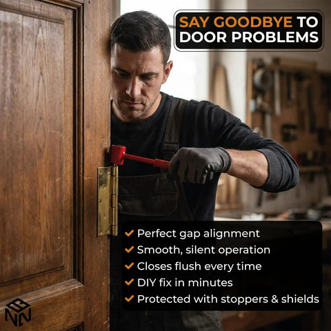 Door Hinge Adjustment Tool And Hinge Bender Adjuster Bundle With Magnets Stoppers And Knob Wall Shield For Easy Door Alignment And Quick DIY Home Repairs Works With Multiple Hinge Sizes