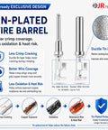 Tin-plated wire barrel with ductile tin layer, reducing crimp cracking, oxidation, and heat risk for 14-18 AWG wires.