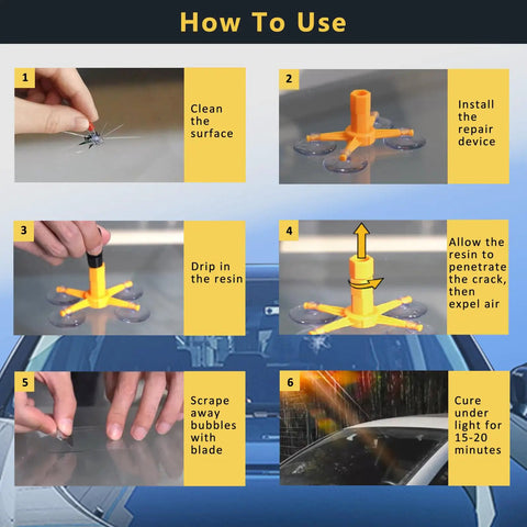 Windshield Repair Kit With Upgraded Fast Curing Resin And Pressure Syringe For Quick Fix Auto Glass Chips Cracks Star Bullseye Damage DIY Easy Use Long Lasting Glass Repair