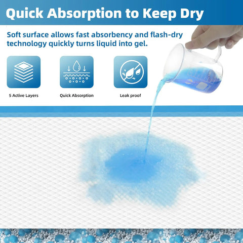 Quick absorption demonstration of Heavy Duty Hassle Free Disposable Bed Pads For Dogs And Adults Super Soak Up Waterproof Training Sheets.