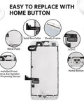 iPhone 7 Plus Screen Replacement Kit With Full Front Assembly Including Home Button Front Camera Ear Speaker Earpiece Frame And Screen Protector Plus Repair Tools A1784 A1785 A1661 showing components overview