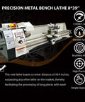 Top Shelf Benchtop Metal Lathe Machine 8 X 39 Inch Capacity 1100W Brushless Motor Variable 50 To 2500 Rpm with precision controls for metalwork.