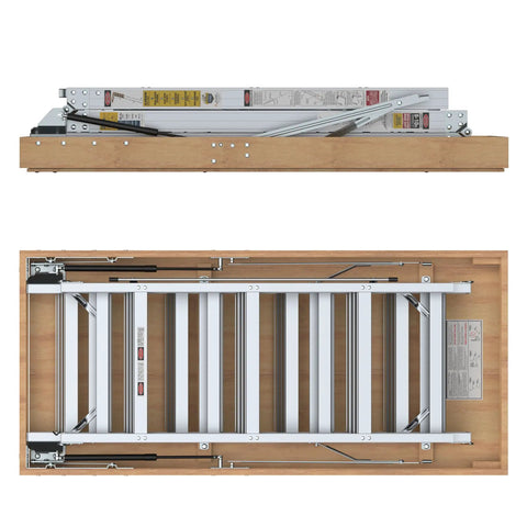 Beefy Heavy Duty Aluminum Attic Ladder 25 By 54 Inch With 375 Pound Capacity Pull Down Access For Ceilings Ranging From 7 Ft 8 In To 10 Ft 3 In Easy Install Durable Construction For Safe Home Storage, folded aluminum attic ladder in wood frame