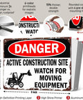 Funny Metal Sign Danger Active Construction Site Aluminum Sign 8x12 Inch details and features illustration