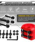 Red Shock Absorbent Silicone Winch Cable Stopper with steel plates and hardware for ATV UTV wire, synthetic rope protection.