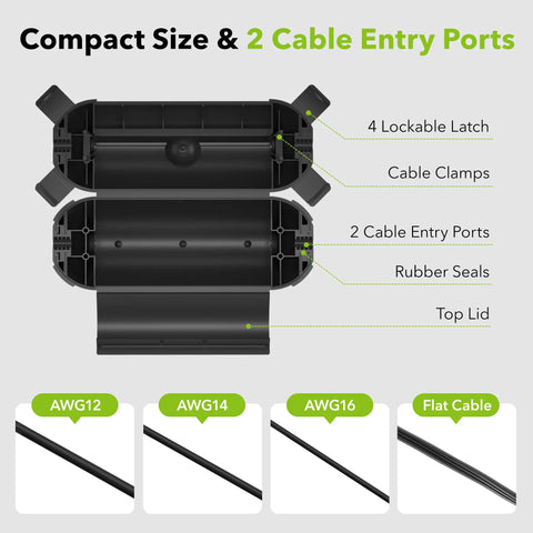 3 Pack Outdoor Extension Cord Cover Waterproof Plug Protector for Holiday Lights and Tools Electrical Connection Box Heavy Duty Weatherproof Enclosure for Outdoor Power Cords Black with cable entry ports shown