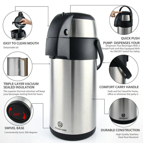 Beast Of A 3 Liter Stainless Steel Coffee Carafe Airpot With Triple Wall Vacuum Insulation Keeps Coffee Hot 12 Hours And Cold 24 Hours