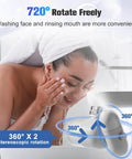 User washing face using No Sweat Kitchen And Bathroom Sink Water Filter Attachment With Two Spare Cartridges with 720° rotation.